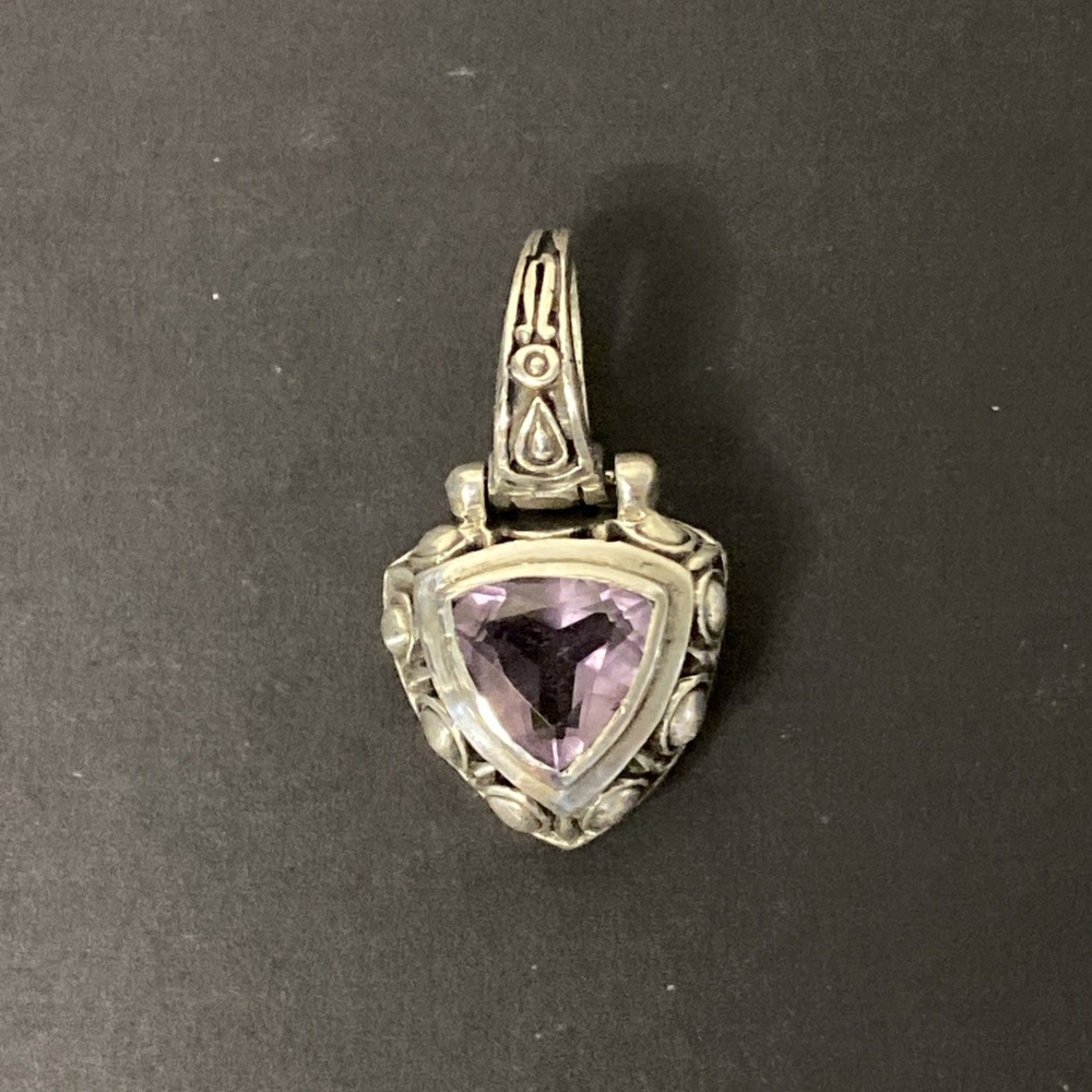 Vintage Sterling Silver & Faceted Amethyst Gemstone Pendant Necklace Bali Style